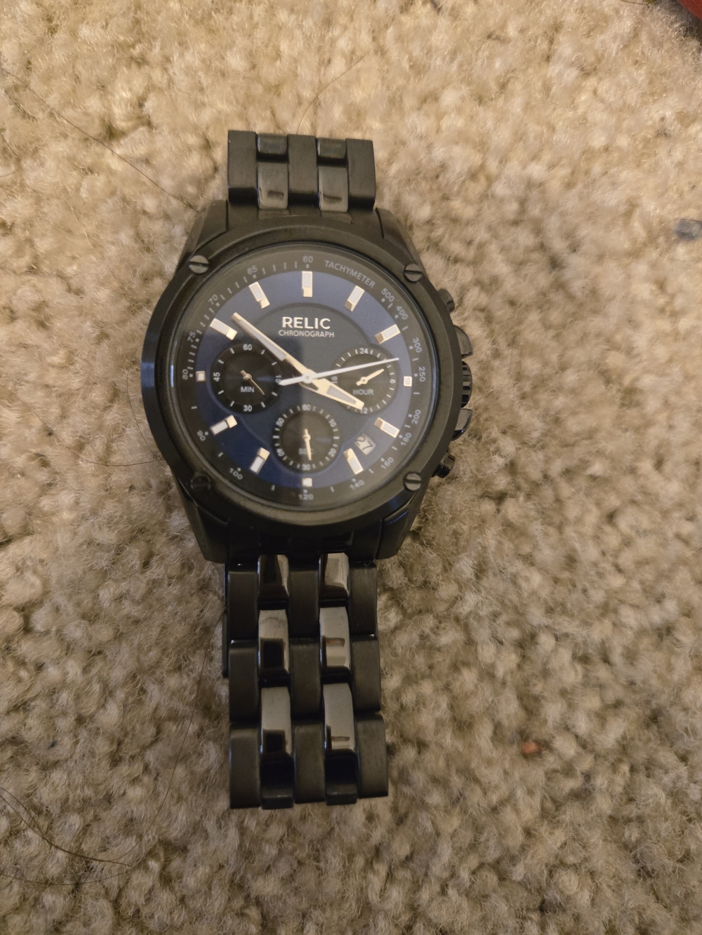 Relic Men's Black and Blue Chronograph Bracelet Watch